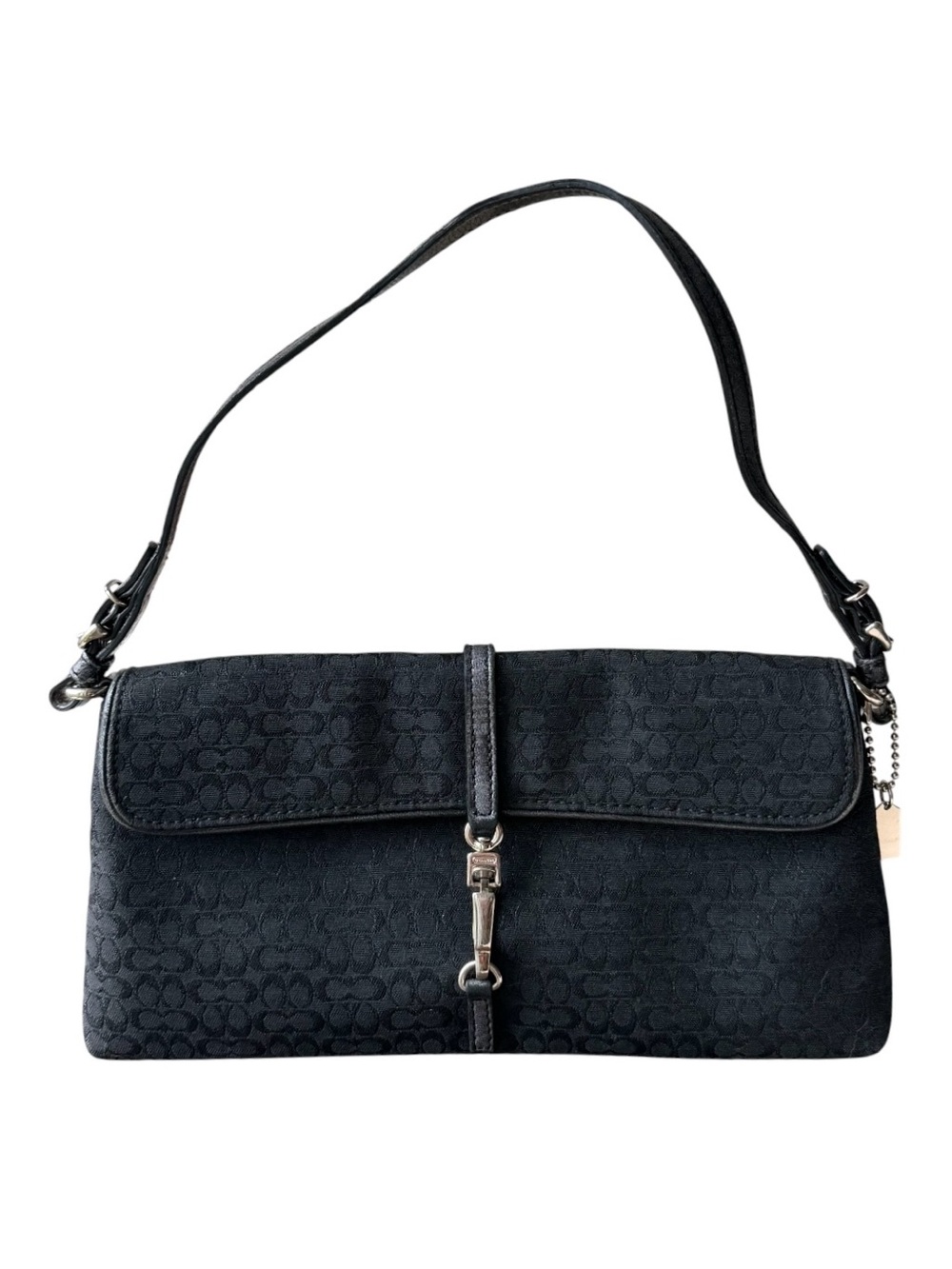 Coach 6380 Hamptons Signature Demi Flap Shoulder Bag Black Jacquard Y2K